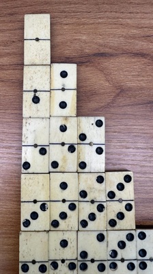 Antique Domino Set | Vintage Bone Dominoes Brass Pinned Ebony | Complete 28 Piece Set- NO BOX view 2
