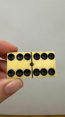 Antique Domino Set | Vintage Bone Dominoes Brass Pinned Ebony | Complete 28 Piece Set- NO BOX view 4