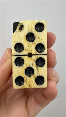 Antique Domino Set | Vintage Bone Dominoes Brass Pinned Ebony | Complete 28 Piece Set- NO BOX view 7