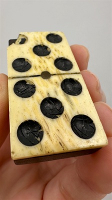 Antique Domino Set | Vintage Bone Dominoes Brass Pinned Ebony | Complete 28 Piece Set- NO BOX view 8