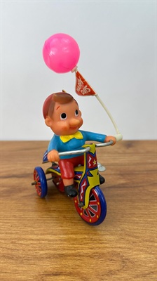 Vintage Tin Litho Wind-Up Pinocchio | Boy on Tricycle Tin Toy -Working view 3