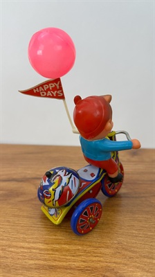 Vintage Tin Litho Wind-Up Pinocchio | Boy on Tricycle Tin Toy -Working view 6