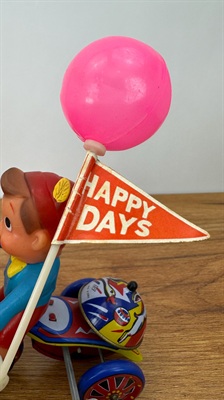 Vintage Tin Litho Wind-Up Pinocchio | Boy on Tricycle Tin Toy -Working view 8