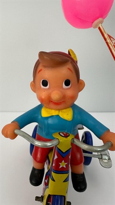 Vintage Tin Litho Wind-Up Pinocchio | Boy on Tricycle Tin Toy -Working view 10