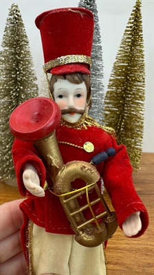 Vintage Toy Soldier Marching Band Ornament | Christmas Ornament | Porcelain Figure Playing Tuba view 8