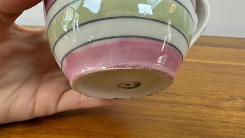 Beautiful Little Vintage Art Deco Lusterware Pink and Green Stripped Creamer view 9