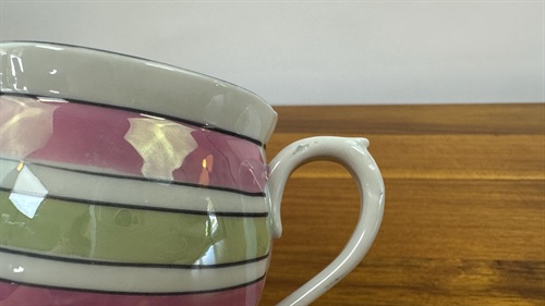 Beautiful Little Vintage Art Deco Lusterware Pink and Green Stripped Creamer view 10