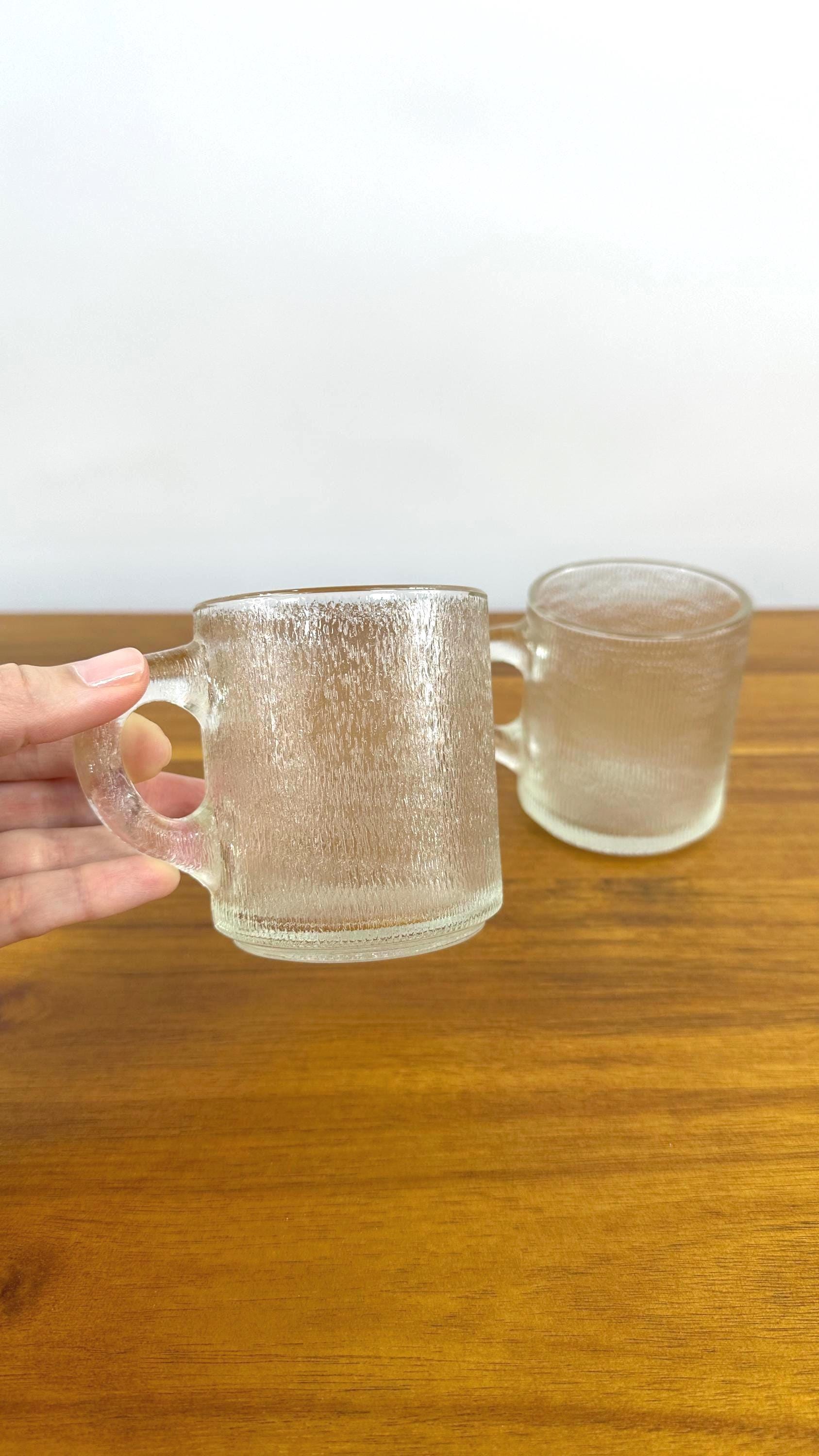 Vintage 1970's Indiana Glass Crystal Ice Bark Mugs Vintage Clear Glassware Mugs SET OF 2